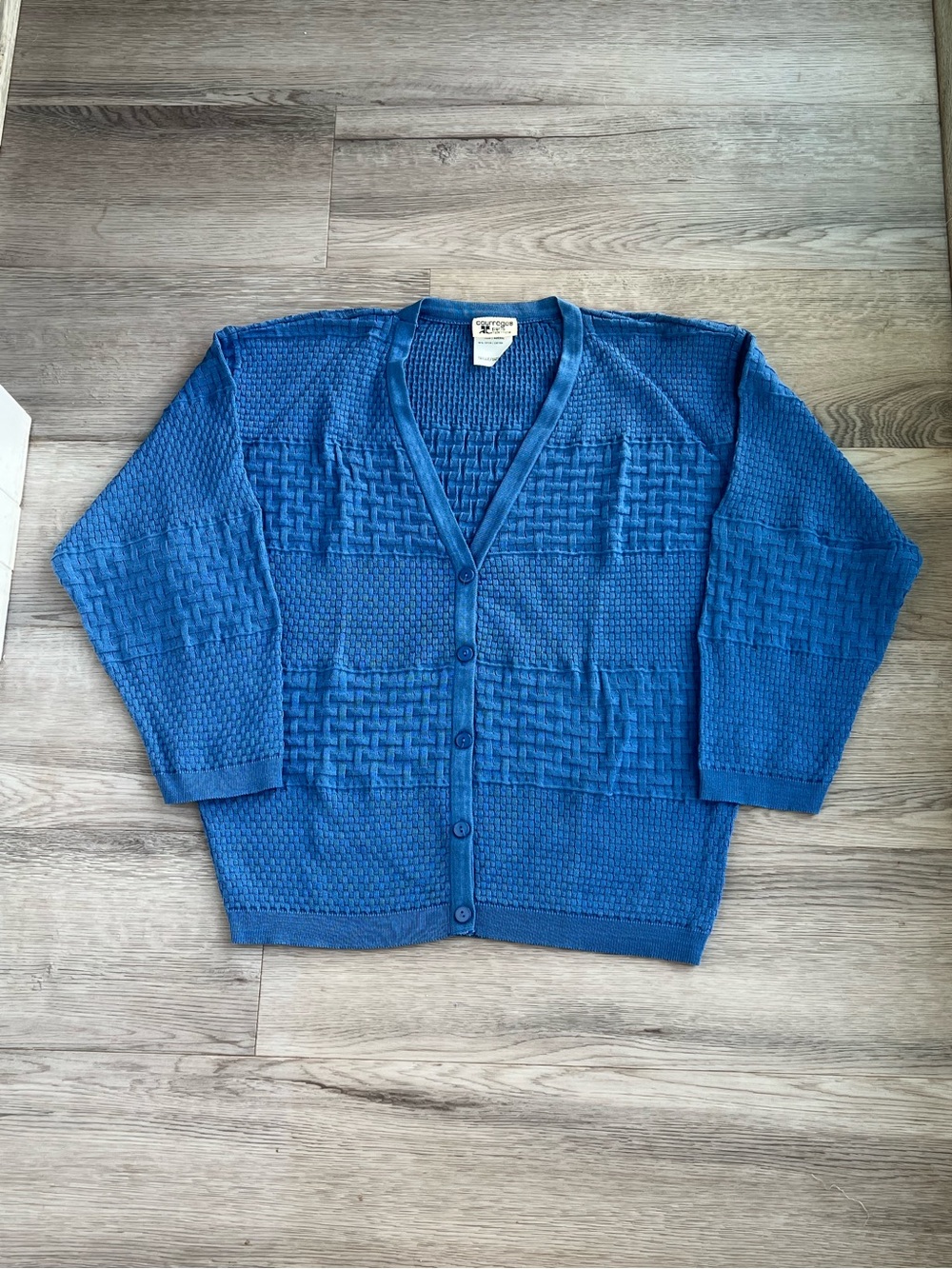 Vintage Courreges Paris Blue Knit Textured Cardigan Womens 0 small